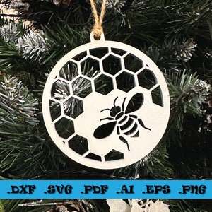 Bee Christmas Bauble SVG, arquivo digital de corte a laser, download instantâneo, bolas de Natal, Cricut, Eps, Svg, Dxf, AI, Pdf, Png