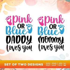 Roze of blauwe mama houdt van je SVG, papa houdt van je, PNG, SVG, gender reveal shirts SVG, gender reveal partij SVG, baby SVG, zwangerschap SVG.
