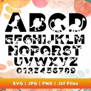 POLICE DINOSAUR SVG, Svg alphabet dinosaure, dinosaure Svg, alphabet pour enfants dinosaure, dinosaure police svg, svg anniversaire dinosaures, fichier ttf.