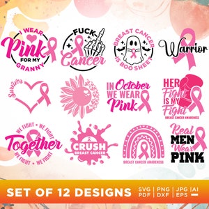 Borstkanker SVG, Cricut, Png, Svg, sublimatie, Pink Awareness Ribbon Svg, Cancer Awareness svg, Cancer Quote Svg, aanpak kanker svg.