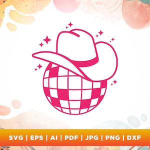 Disco Cowgirl SVG, Bachelorette SVG, Sublimationsdesign, Disco Cowboy SVG, Cowboyhut SVG, Disco Ball SVG, Png, SVG, Sublimation.