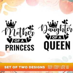 Mutter Königin Tochter Prinzessin SVG, Mama Baby Mädchen Shirt SVG, Muttertag, Png, SVG, Silhouette, Mutter Tochter passendes SVG-Bundle,