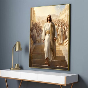 Young Jesus Christ Wall Decor, Jesus on the Stairs Print Art, Christianity canvas wall decor, Jesus Christ Wall Decor, Jesus Christ Canvas