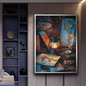 Vintage Nautische Entdeckungen Leinwand Druck, Ocean Nautical Leinwand Wanddekor, Schiff Kapitän Zimmer moderne Wanddekoration, Schiff Kapitän Leinwand Geschenk