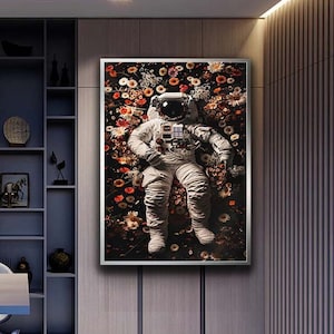 Flowers on the Astronaut canvas print art, Astronaut canvas wall decor, Astronaut Canvas Painting, Ready-to-hang canvas print, Canvas Gift