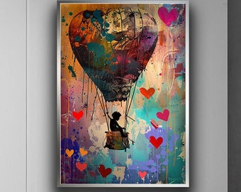 Banksy Child wall art, Banksy Art, Wall Art Canvas Design, Banksy Balloon Canvas, Balloon Poster, Ready to Hang Decoration, Modern Wall Art