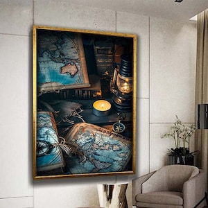 Nautische Entdeckungen Leinwanddruck, Ocean Nautical Leinwand Wanddekor, Schiff Kapitän Zimmer modernes Wanddekor, Schiff Kapitän Leinwand Geschenk, Wandkunst