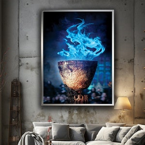 Fire art canvas print art, Blue Fire canvas print, Colorful fire, Canvas print ready to hang room decor, Burning globe hangable canvas print