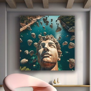 Sculpture heads art, Big heads canvas print art, Surreal man canvas print art hanging wall decor, Surreal designs art, Gift home decor