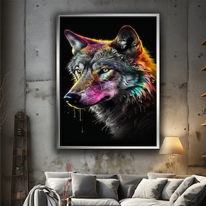 Alpha Wolf canvas print art, Valley of the Wolves canvas print art ready to hang wall decor, Painted Wolf canvas home decor, Gift painting