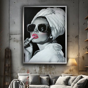 Arte estilo Audrey Hepburn, impresión de lienzo de maquillaje de Audrey Hepburn, póster de Audrey, labios rosados de Hepburn, decoración del hogar de arte pop, lienzo icónico de arte de pared