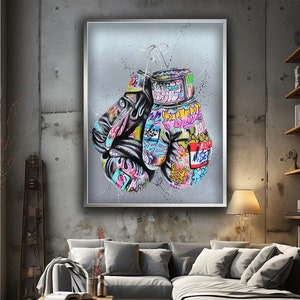 grafity canvas print art, grafity boxing gloves canvas room decor, grafity kickboxing gloves canvas modern art, gift canvas wall print art