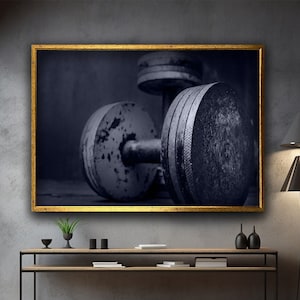 Gym art canvas print, Dumbbell pictures canvas print ready to hang room decor, athlete art canvas print hangable gift home decor