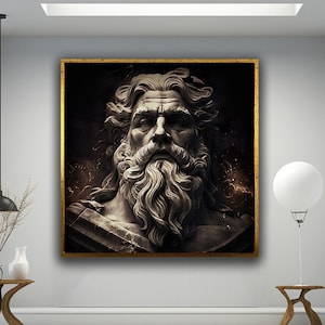 Zeus Leinwand Druck Kunst, griechische Mythologie Kunst bereit zum Aufhängen Wohnkultur, Zeus Statue Gemälde Leinwand Druck Kunst, Geschenk Wanddekor