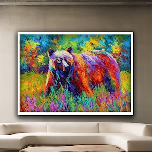 grizzly bear canvas print art ready to hang home decor, male bear canvas print art ready to hang wall decor, colorful bear art
