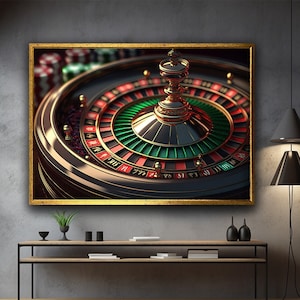 roulette table canvas print art ready to hang home decor, casino canvas print art ready to hang wall decor, gift casino painting