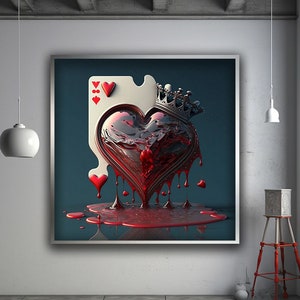 Impresión en lienzo con arte de corazón, arte de cartas de póquer listo para colgar, decoración de pared, impresión en lienzo con arte de corazón rojo, impresión en lienzo con corazón roto, decoración del hogar