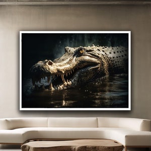Aquatic Crocodile canvas print art, River Crocodile canvas print ready to hang wall decor, Monster crocodile canvas room decor