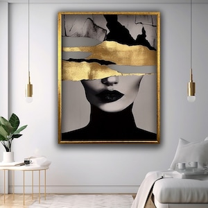 Abstract woman hangable canvas print art, Golden Eyed Woman Hangable Canvas Print Room Decor, Mysterious Woman Hangable Gift Room Decor