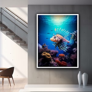 colorful corals canvas print art ready to hang home decor, fish in the ocean canvas print art ready to hang gift home decor, sea creatures