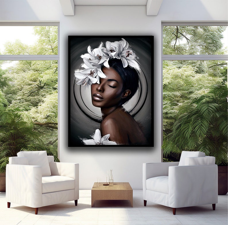 White Flower Head Canvas Wall Art, White Flowers Ready to Hang Canvas