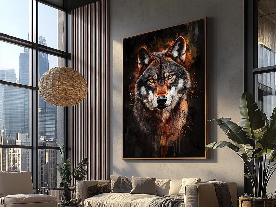 Fiery Wolf Canvas Wall Art – Brave Wolf With Intense Eyes Wildlife ...