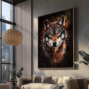 Fiery Wolf Canvas Wall Art – Brave Wolf with Intense Eyes Wildlife Animal Decor for Office or Living Room – Ready to Hang Canvas Wall Decor