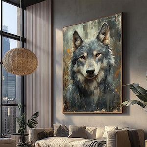 Majestic Wolf Canvas – Realistic Animal Wall Art – Fierce Wild Wolf Print – Nature-Inspired Home Decor – Rustic Lodge Artwork, Wolf Canvas