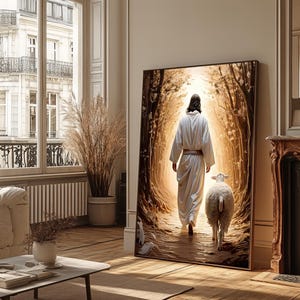 Jesus and Lamb, Faith Canvas Prints, Jesus Walking with the Lost Lamb Art, Jesus Canvas Print, Jesus and Lamb Canvas Ready to Hang