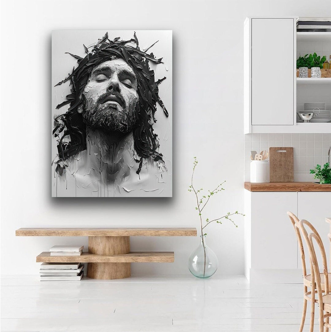 Black and White Jesus Christ Wall Decor, Christianity Canvas Wall Decor