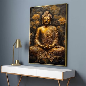 Gold Color Buddha Canvas Wall Art, Meditation Wall Decor, Abstract ...