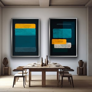 マーク・ロスコ ターコイズブルー ミックスカラーアート 2 枚セット、マーク・ロスコ 抽象キャンバス ウォールアート、モダン ミニマルアート、すぐに掛けられる壁装飾