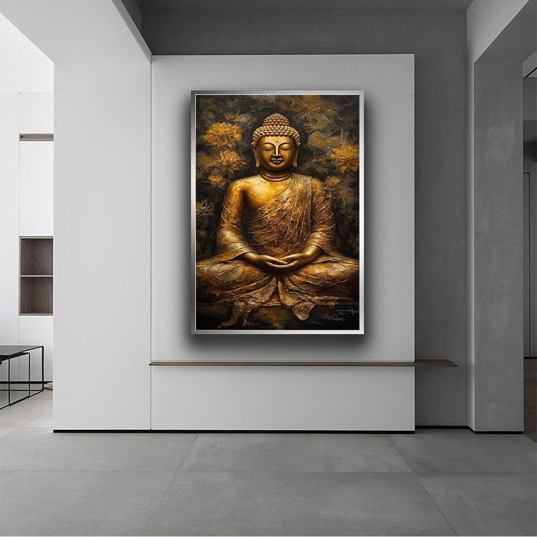 Gold Color Buddha Canvas Wall Art, Meditation Wall Decor, Abstract ...