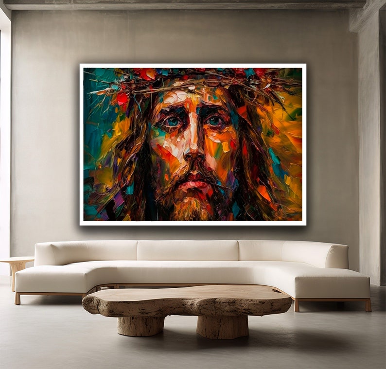 Crown of Thorns Jesus Canvas Print Art, Colorful Abstract Art Canvas