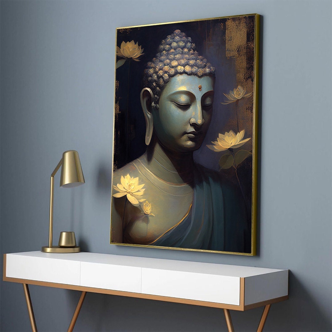 Floral Abstract Buddha Canvas Wall Decor, Stone Buddha Canvas Print Art ...