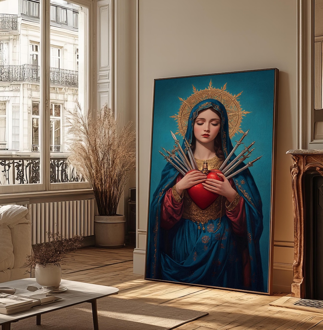 Our Lady of Sorrows Sacred Heart Canvas Art, Virgin Mary Religious Wall ...