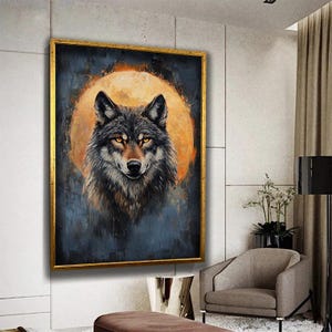 Mystical Wolf Canvas Print – Full Moon Wolf Animal Art – Dark Forest Wall Decor – Abstract Wildlife Canvas Decor – Celestial Wolf Wall Art