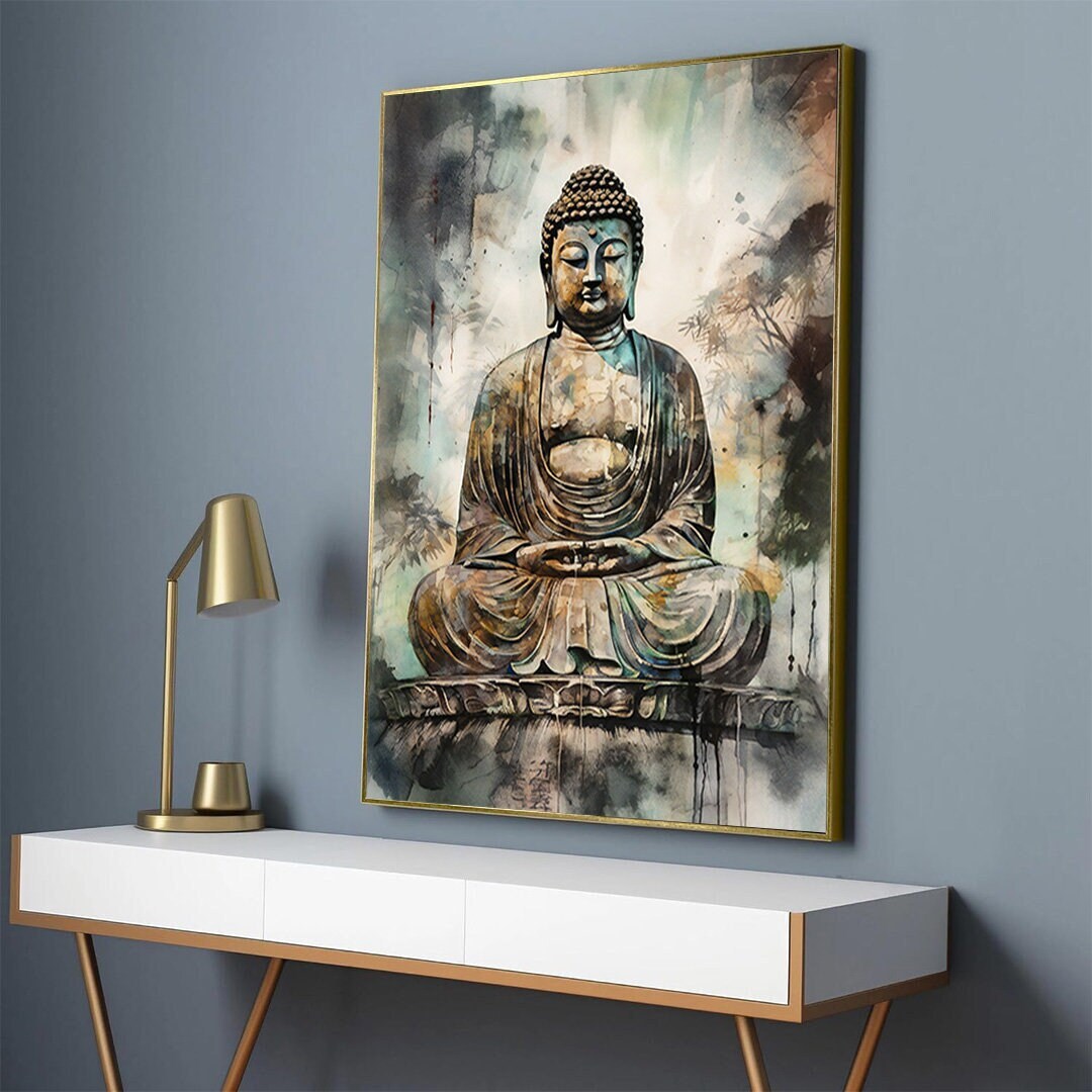 Buddha Statue Canvas Wall Art, Meditation Wall Decor, Abstract Buddha ...