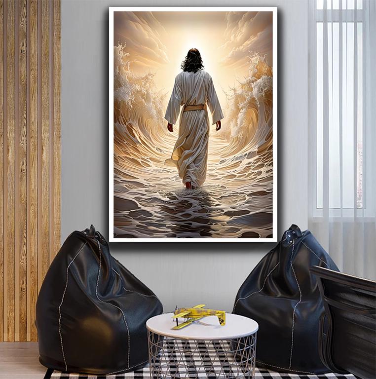 Jesus Walking on Water Canvas, Spiritual Wall Decor, Divine Light Modern Canvas Art, Ready to Hang Artwork, Christian Gift Canvas