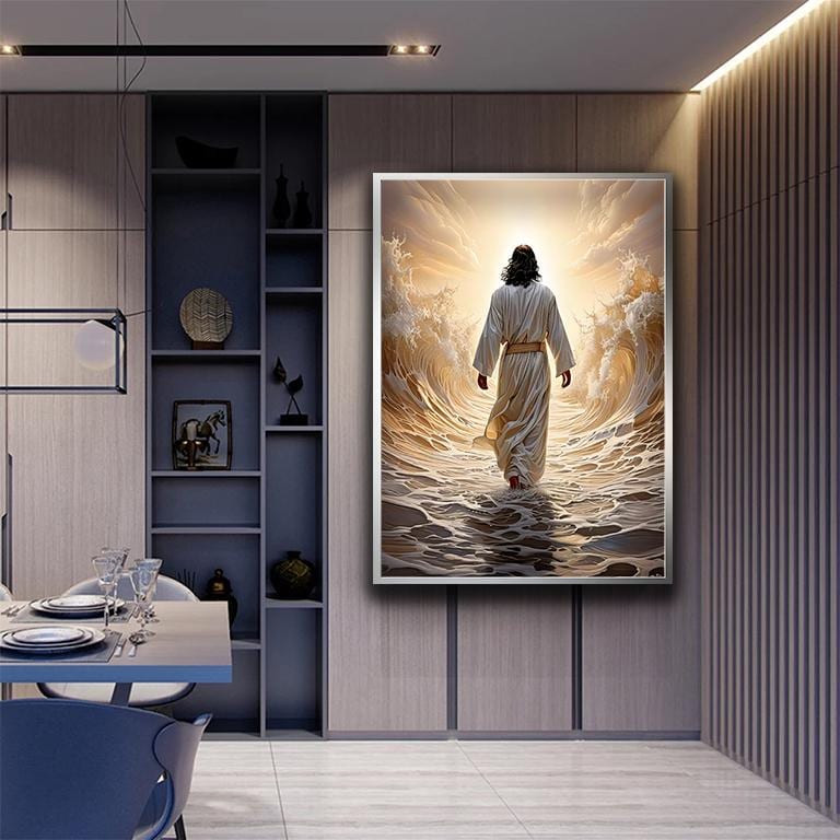 Jesus Walking on Water Canvas, Spiritual Wall Decor, Divine Light Modern Canvas Art, Ready to Hang Artwork, Christian Gift Canvas