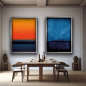 Mark Rothko 2er Set Leinwand Blau-Orange Mix Farbe Kunst Reproduktion, Mark Rothko Reproduktion, Abstrakte Leinwand Wandkunst, moderne minimale Kunst
