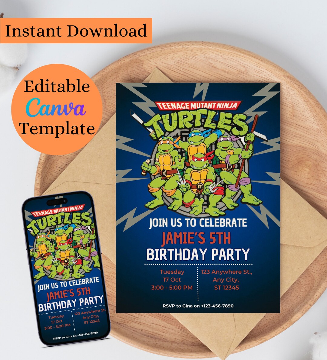 Editable Ninja Turtle Invitation Template Ninja Turtles Etsy UK