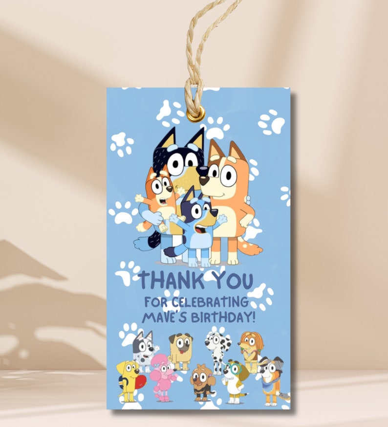 Printable Bluey Thank You Tags Editable Bluey Birthday Thank Etsy UK