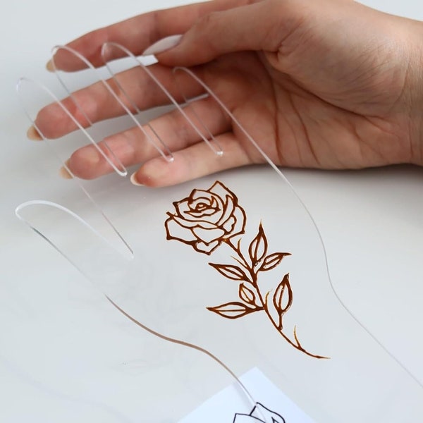 Reusable Henna Hand Acrylic Plastic Template for Homemade Henna, Mehendi Heena Beginner Kit Body Art Temporary Tattoo Practice Mendi, CLEAR