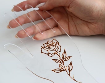 Reusable Henna Hand Acrylic Plastic Template for Homemade Henna, Mehendi Heena Beginner Kit Body Art Temporary Tattoo Practice Mendi, CLEAR