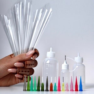 Jagua Henna Bottles Cones Set for Tattoo Body Paint, Multi Purpose Precision Applicator Kit - Bottles with Empty Pre-rolled Cones & Tips