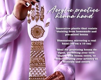Plantilla de plástico acrílico de mano de henna reutilizable para henna casera, kit para principiantes Mehendi Heena dibujo arte corporal práctica de tatuaje temporal Mendi