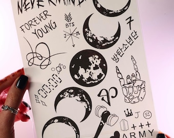 BTS Temporary Tattoos K-pop Bands | BTS Stencils Army Tattoos | Kpop Merch, Korean Stickers | Fake Semi-Permanent Lasting 1-2 Weeks