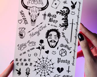 Post Malone - Temporary Tattoo | Face Temporary Tattoo Long Lasting | Posty Merch | Sad Boy Tattoo | Post Malone Stickers Fake Tattoos