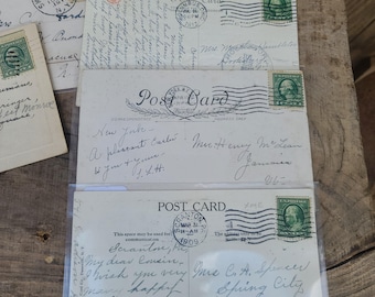 ¡Más de 100 años! ¡Lote de 11! Postales de cumpleaños antiguas: 6 con sellos de Benjamin Franklin de 1 centavo. Principios del siglo XX, en muy buen estado.